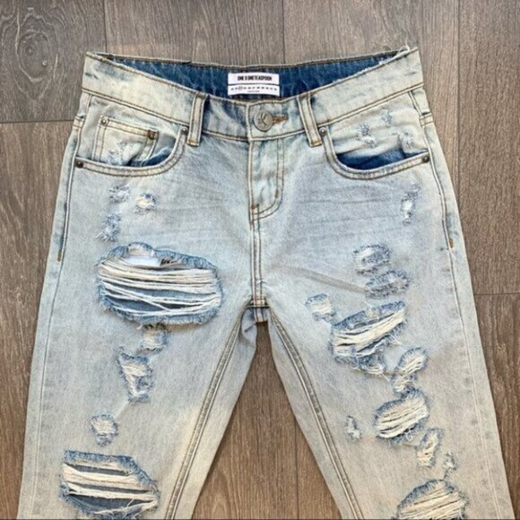 Free People One Teaspoon Awesome Baggie Jeans Straight leg Distressed Light Wash - Picture 4 of 16